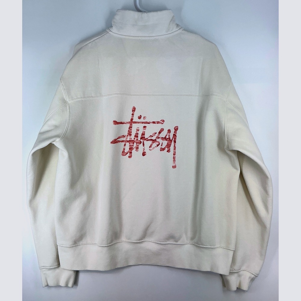 Zara Quarter Zip SCREEN PRINTED Stussi Sweatshirt Sz L 90s Skateboard Style